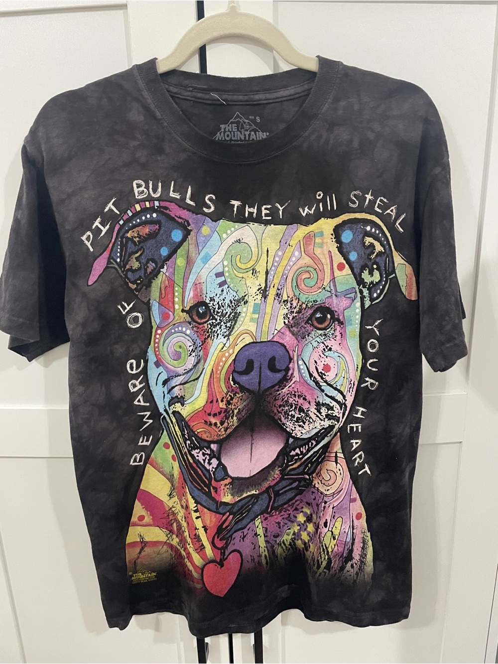 The Mountain Black Tee with Multicolor Pit Bull Graphic